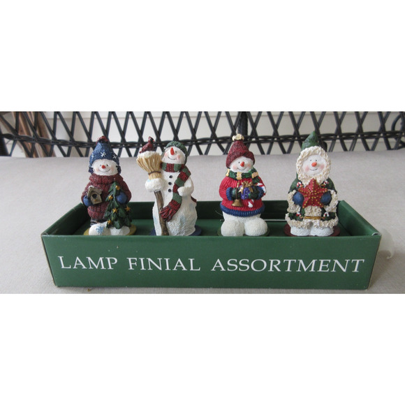 Lamp Finials Vintage Christmas Snowmen New in Box Resin - Picture 1 of 4